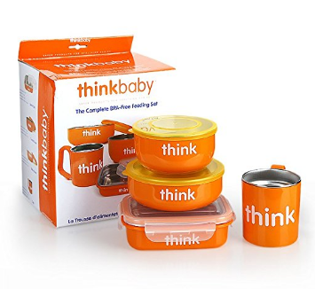 Thinkbaby 橙色双层不锈钢儿童餐具4件套