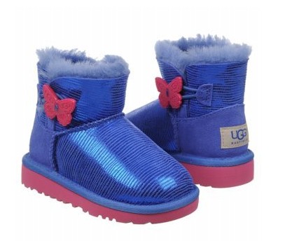 UGG MINI热销新品 金属感皮纹 迷你贝利蝴蝶扣撞色雪地靴小童靴