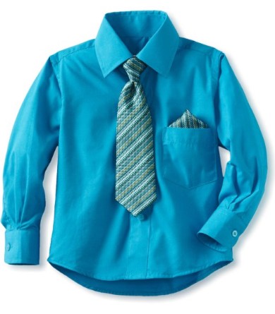 男孩2-7岁小礼服衬衫，包括领带和口袋方巾