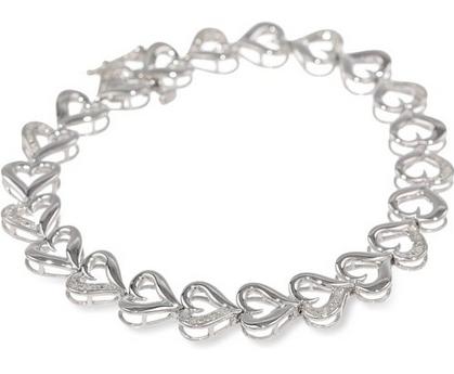Sterling Silver Diamond Heart Bracelet 0.05克拉钻石纯银手链