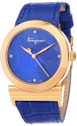 菲拉格慕女士FG2020013金离子镀不锈钢蓝真皮钻石腕表