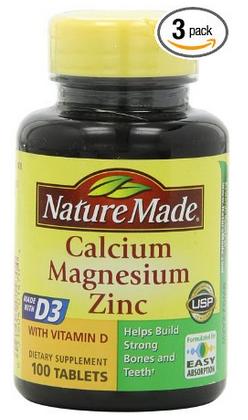 天然制造 Calcium Magnesium Zinc 钙镁锌维D3片 100粒*3瓶