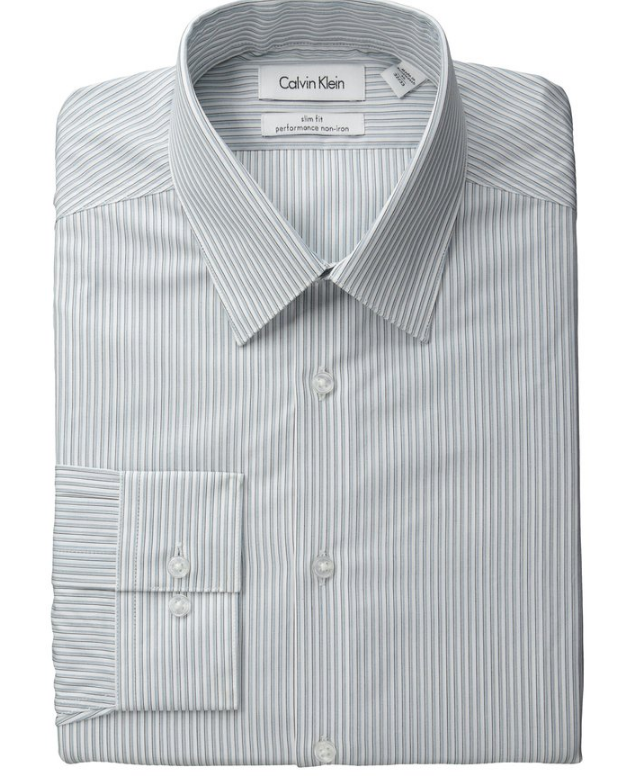 Calvin Klein 男士 条纹修身免熨衬衫$18.99，直邮到手约合142元