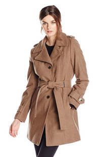 新低价！【Calvin Klein Single-Breasted Wool-Blend 女士羊毛混纺大衣】$66.6（需用码，约￥550）