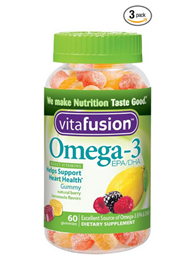 新低价！【Vitafusion小熊 Omega-3 成人果味软糖 60粒*3瓶】$12.49，约合131元。