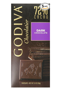 新低价！【歌帝梵 GODIVA 72%黑巧克力 大排，100g*5板】$16.85，约合166元。