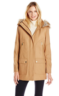 新低价！【London Fog Wool-Blend Parka 女士羊毛混纺大衣】$68，约￥570。