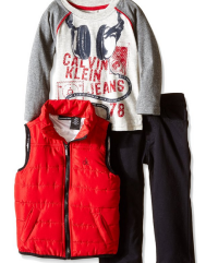 美亚 低价！【Calvin Klein Baby Boys'' Puffy Vest, Tee and Pant Set 男童三件套 （18个月大）】