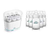 美亚好价【Philips AVENT 飞利浦新安怡经典系列微波消毒奶瓶, 9盎司 (5个装)+3合1消毒器】