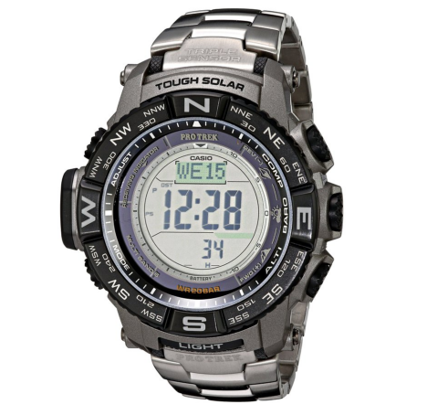 卡西欧(CASIO) 登山系列 男款电波腕表( 钛合金版) 200米防水，功能齐全