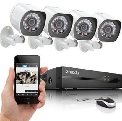 史低价 仅限今天!Zmodo SPoE 4摄像头室内/外监控系统