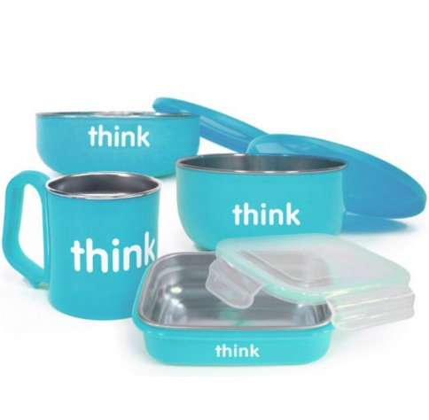 蓝色好价!Thinkbaby BPA Free 宝宝安全餐具套装