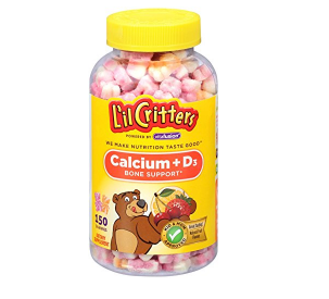  L''il Critters 小熊儿童维他命D+钙水果味软糖, 150粒