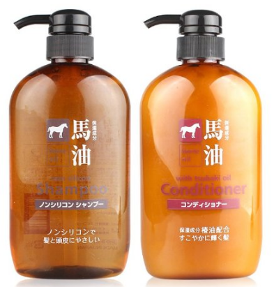 日本熊野油脂 无硅弱酸性马油 洗发水600ml+护发素600ml 