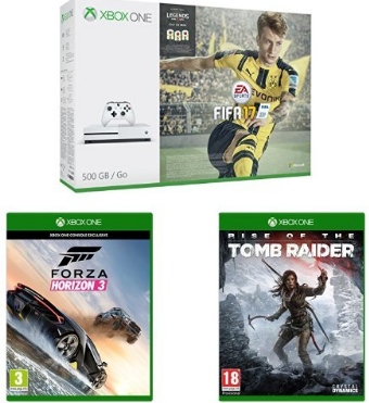 Microsoft 微软 Xbox One S 500GB FIFA17同捆 游戏主机（赠古墓丽影崛起和Forza Horizon 3）