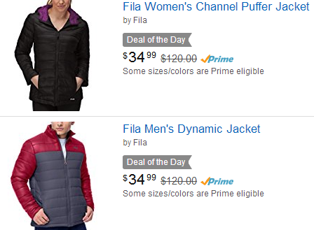 限今天！Amazon.com精选Fila男款、女款外套促销