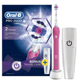 【亚马逊海外购+英亚直邮】Oral-B博朗欧乐B 　Pro 2500 3D白色电动充电牙刷　附带旅行盒 粉红色