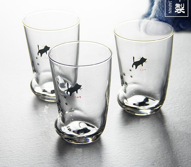 #亚马逊海外购#ADERIA津轻玻璃 可爱猫爪杯玻璃杯 300ml​*3个