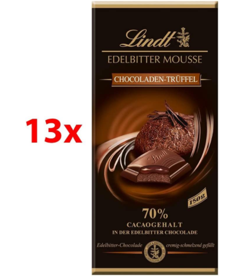 Lindt 瑞士莲 70%慕斯松露黑巧克力150g大排*13包组